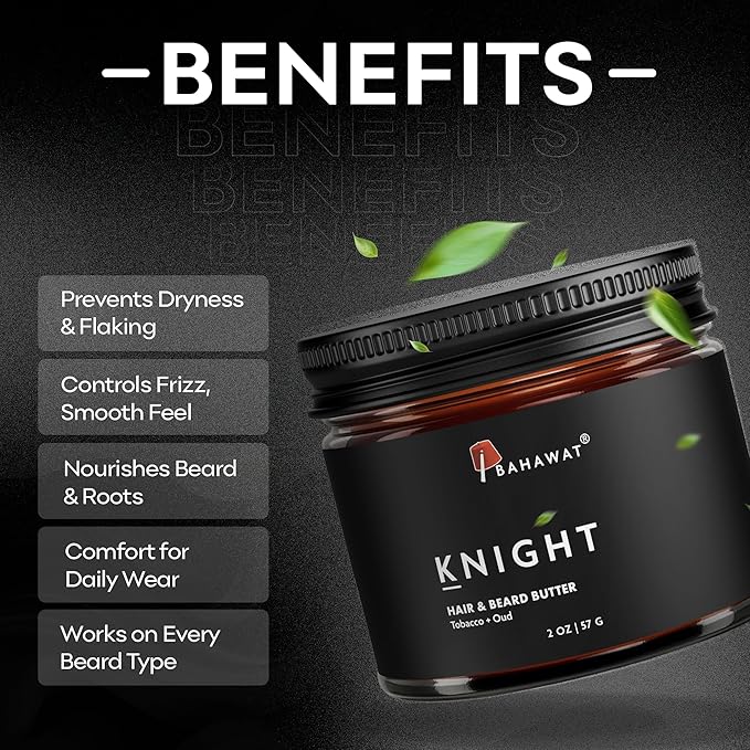 BAHAWAT Hair & Beard Butter for Men Leave-in Conditioner - Tobacco & Oud scent - Strengthen & Soften– Made in USA -Organic Natural Ingredients | The Best Beard Butter - 2 oz.