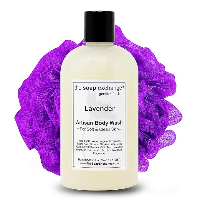 The Soap Exchange Body Wash - Lavender Scent - Hand Crafted 12 fl oz / 354 ml Natural Artisan Liquid Soap for Hand, Face & Body, Shower Gel, Cleanse, Moisturize, & Protect. Made in the USA.