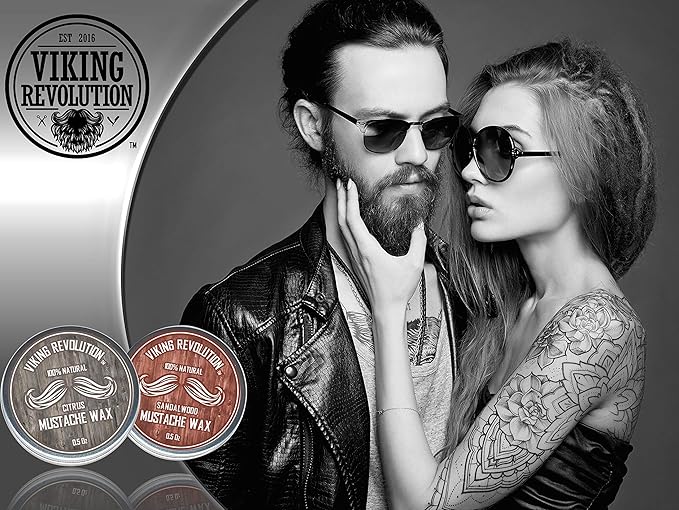 Viking Revolution Mustache Wax 2 Pack - Beard & Moustache Wax for Men - Strong Hold Helps Train Tame & Style (Citrus & Sandalwood, 2 pack)