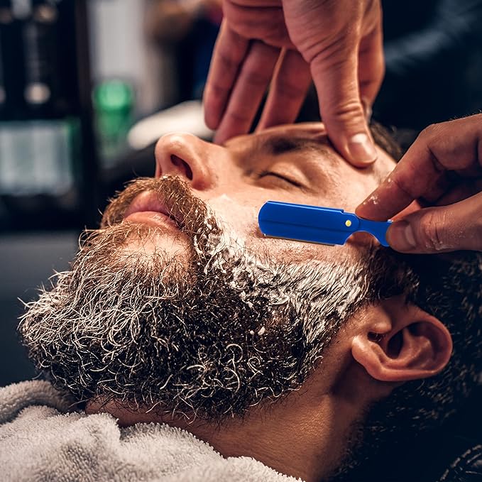 Utopia Care Professional Straight Razor for Men, Barber Straight Edge Razor Safety with 100 Pack Blades, Blue