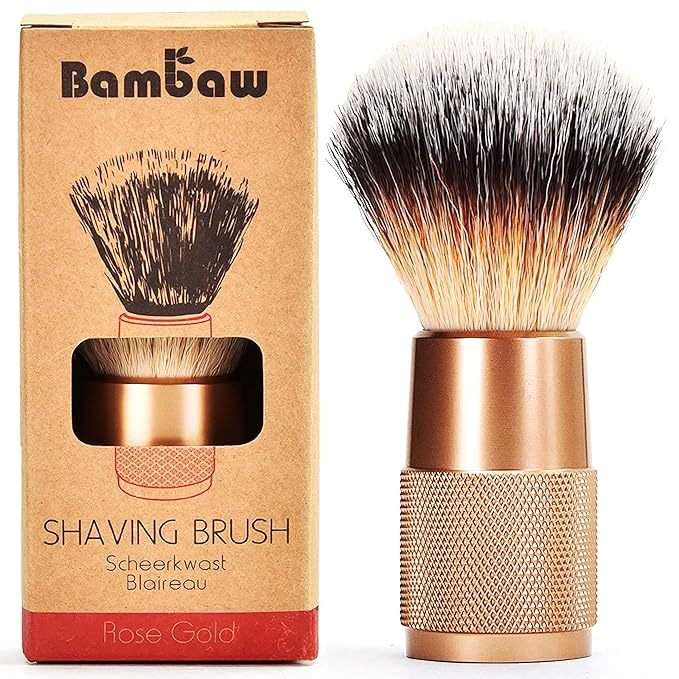 Bambaw - Synthetic Shaving Brush Rose Gold | Vegan Shaving Brush | Razor Bumps Treatment for Women | Shaving Brush in Metal for Ingrown Hair and Razor Burn Treatment| Pre Shave Exfoliator for Women
