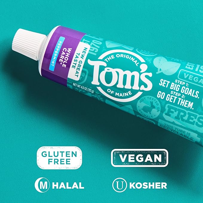 Tom's of Maine Whole Care Natural Toothpaste with Fluoride, Peppermint, 4 oz. 3-Pack (Packaging May Vary)