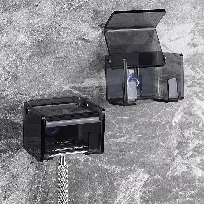 2 Pack Acrylic Razor Holder with Cover for Shower, Wall Mounted Razor Shaver Organizer with Suction Cup, Razor Hanger Rack Compatible with Gillette Fusion 5 Proglide, Mach 3 Classic (Gray Clear)