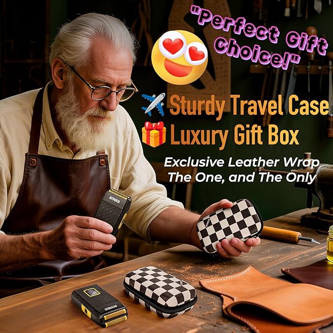 8500RPM Leather-Wrapped Close Shave Foil Shavers for Men, Portable 3-Speed Electric Foil Razor with Travel Case, Cordless 200min Runtime, USB-C Rechargeable, Fast Charging, Charger Included