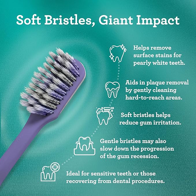 GuruNanda Gentle Giant Toothbrush with Dual Action Flossing Spiral Bristles, Non-Slip Ergo Dexa Grip, Helps in Teeth Whitening, BPA Free, (4 Count)