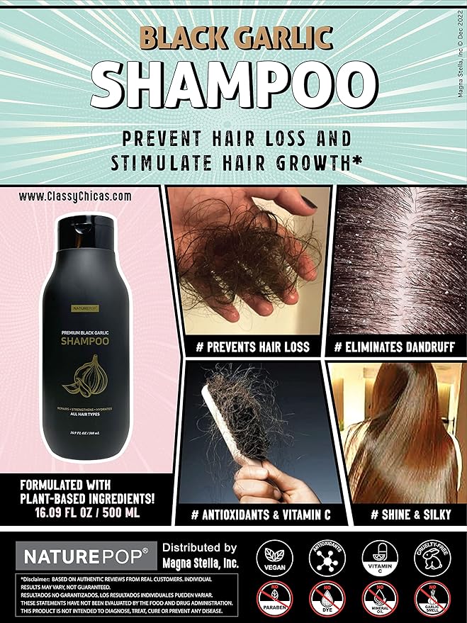 Black Garlic Hair Loss Shampoo by NATUREPOP - Prevents Hair loss, Stimulates growth - Sulfate Free Paraben Free - Ajo Negro Shampoo para la caida del cabello 16.9 fl oz/ 500 mL Made in Korea