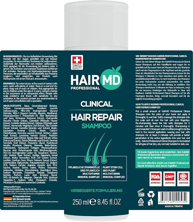 Transplant Clinical Repair Shampoo - 250ml Biotin Shampoo for Hair Growth - Advanced Regrowth Formula - Protects Post-Transplant Scalp - Reduces Itching and Redness - Prevents Hair Loss