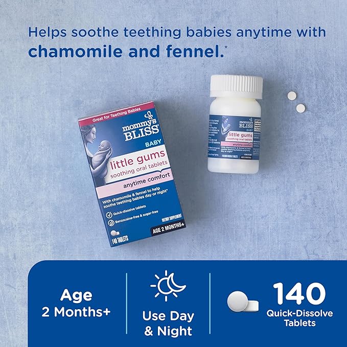 Mommy's Bliss Little Gums Soothing Oral Tablets,Great for Teething Babies,Benzocaine-Free & Sugar-Free,2 Months+,1 Bottle (140 Tablets),(Pack of 2)