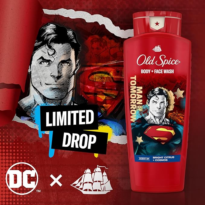 Old Spice Body Wash + Antiperspirant Deodorant Bundle Pack, Superman Man of Tomorrow, 24/7 Freshness, Smell Like a Hero, Bright Citrus + Cosmos Lasting Scent, 24 oz & 2.6 oz (Pack of 2)