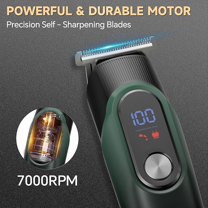 Beard Trimmer for Men: Professional Barber Hair Clippers, 5-in-1 Cordless Grooming Kit, Rechargeable Electric Razor & Shaver for Face, Mustache, Body, Ear, Nose Hair Trimmer with LED Display, Cyan