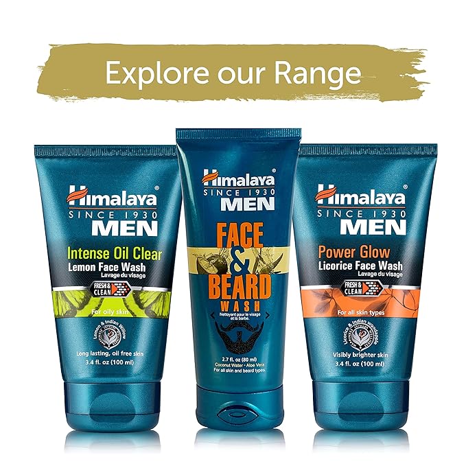 Himalaya Men's Intense Oil Clear Lemon Face Wash, Deep Cleaning Daily Facial Cleanser, Non-Drying, For Normal to Oily Skin, 3.38 oz