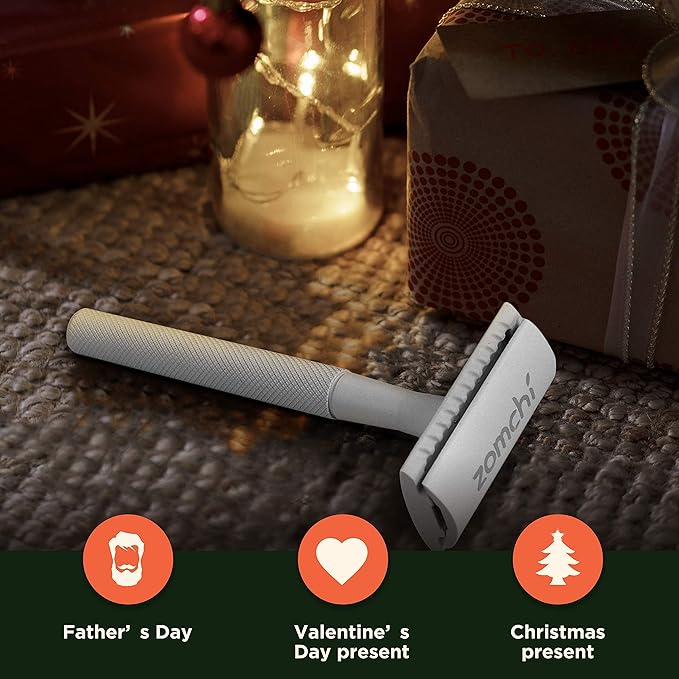 ZOMCHI Double Edge Safety Razor for Men & Women, Metal Razor with 5 Double Edge Safety Razor Blades, Single Blade Razor – White
