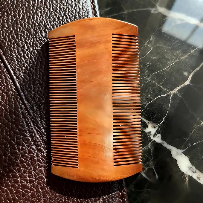 Wooden Beard & Mustache Comb for Men, Tangle-Free Sandal Scent Travel Beard Straightener Comb for Facial Hair Grooming & Care