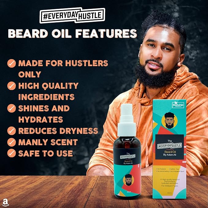 #EverydayHustle Beard Oil for Black Men by Adam Ali, Lightweight Beard Serum Spray and Natural Beard Oil Hydration, for Soft Facial Hairs and Skin Care, Cloves Scent, 60ml