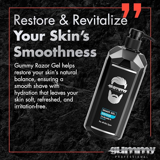 Gummy Professional Savour Shave Gel with Pump – Clear Unscented Formula for Precision Razor Glide and Smooth Shaves – Transparent Fragrance Free Grooming for All Skin Types – 33.81 fl oz / 1000 ml