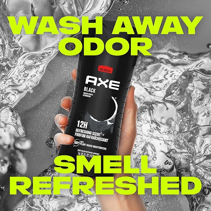 AXE Body Wash 12h Refreshing Scent Cleanser Black Frozen Pear and Cedarwood Men's Body Wash with 100 percent Plant-Based Moisturizers 16 oz