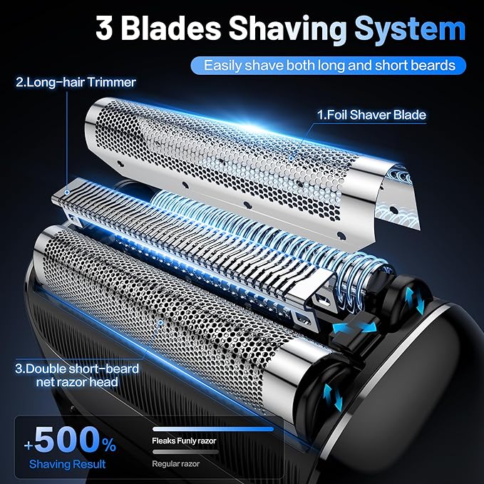 Electric Foil Shavers for Men Electric Razor with 4D Flex Floating Heads,Rechargeable Beard Trimmer with LED Display,Cordless Face Shaver for Travel,IPX6 Waterproof Wet Dry Face Razor,USB Type C