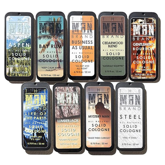 Solid Cologne Sample Set of 9 - Men's Sample Cologne Pack - Mens fragrance Sampler Set - Mens Travel Size Perfume Sampler Set (All or Nothing - 9 Pack - 0.75 oz each)