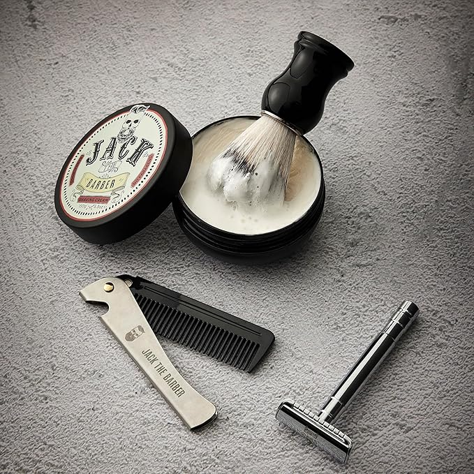 Jack The Barber Shaving Cream Sandalwood Scent, Classic Shave Cream For Men With Aloe Vera And Coconut Oil, Vegan Mens Shaving Cream For All Skin Types, 5.3 Oz