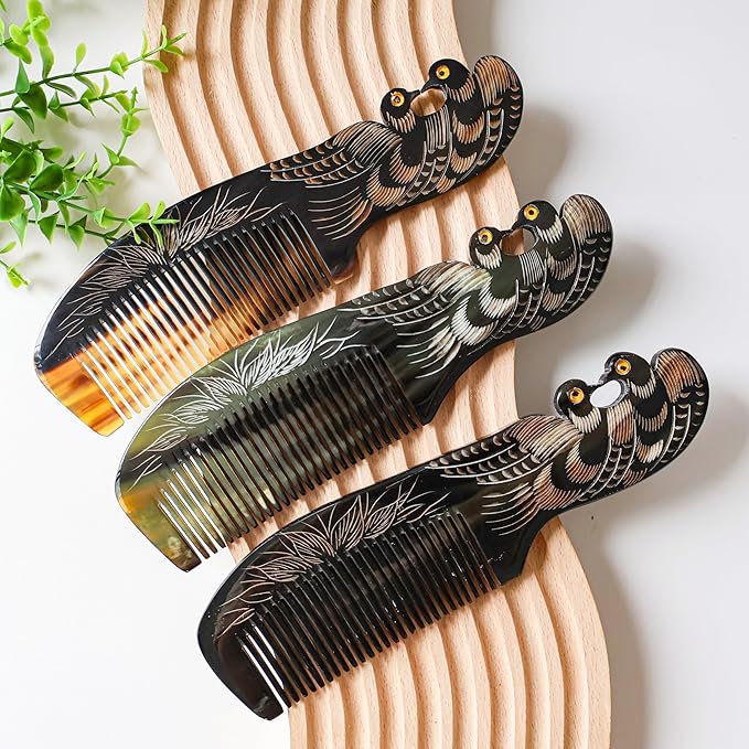 Symbol of Love, Peace and Happiness, Natural Buffalo Horn Comb, Bone Ox Horn Comb Anti Static for Hair, Horn Combs for Women Christmas Gifts (Pigeon)