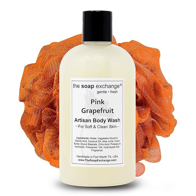 The Soap Exchange Body Wash - Pink Grapefruit Scent - Hand Crafted 12 fl oz / 354 ml Natural Artisan Liquid Soap for Hand, Face & Body, Shower Gel, Cleanse, Moisturize, & Protect. Made in the USA.