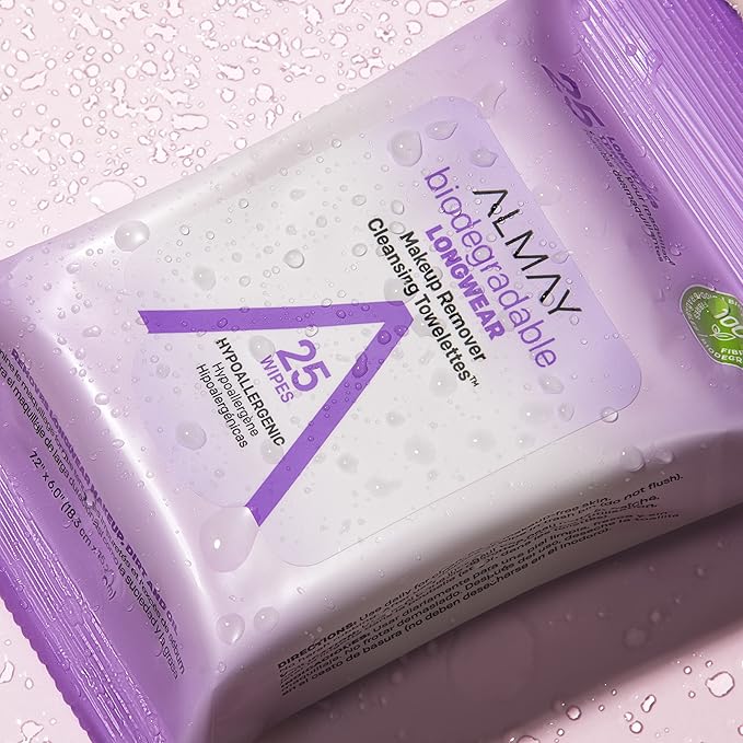Almay Face Makeup Remover Wipes, Longwear & Waterproof, Hypoallergenic, Fragrance Free, Dermatologist & Ophthalmologist Tested, 25 Count (Pack of 2)