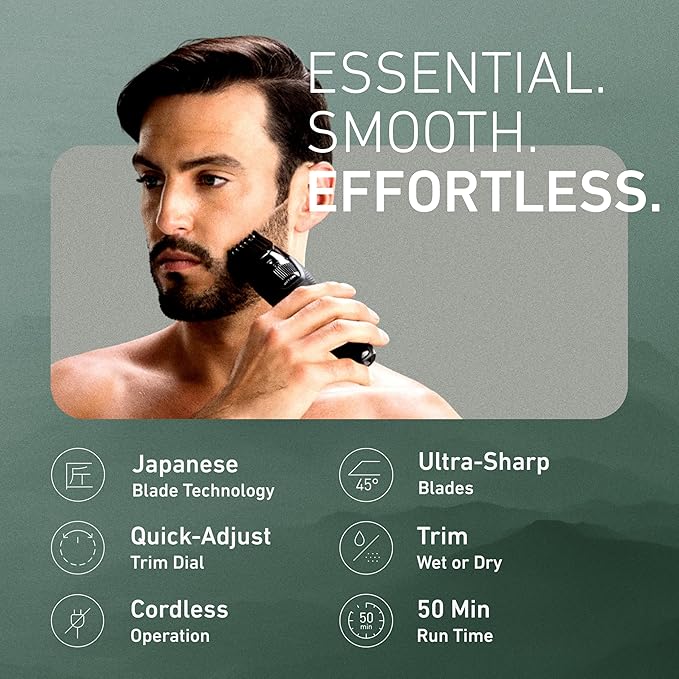 Panasonic Cordless Beard Trimmer for Men with Precision Dial, 19 Adjustable Length Settings, Rechargeable Battery, Washable - ER-GB42-K (Black)