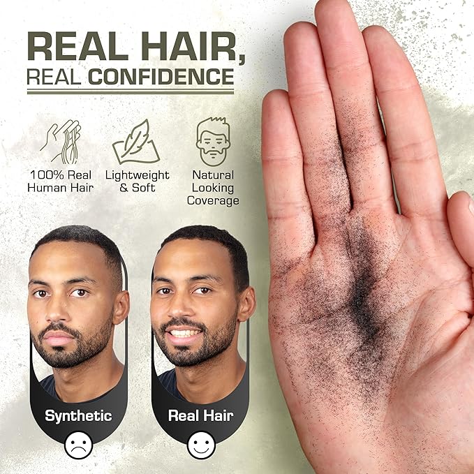 Hair Fibers for Thinning Hair - (0.42 Oz) Real Human Hair Building Fibers to Conceal Bald Spots and Thinning Hair, Root Touch Up and Volumizer, Brown