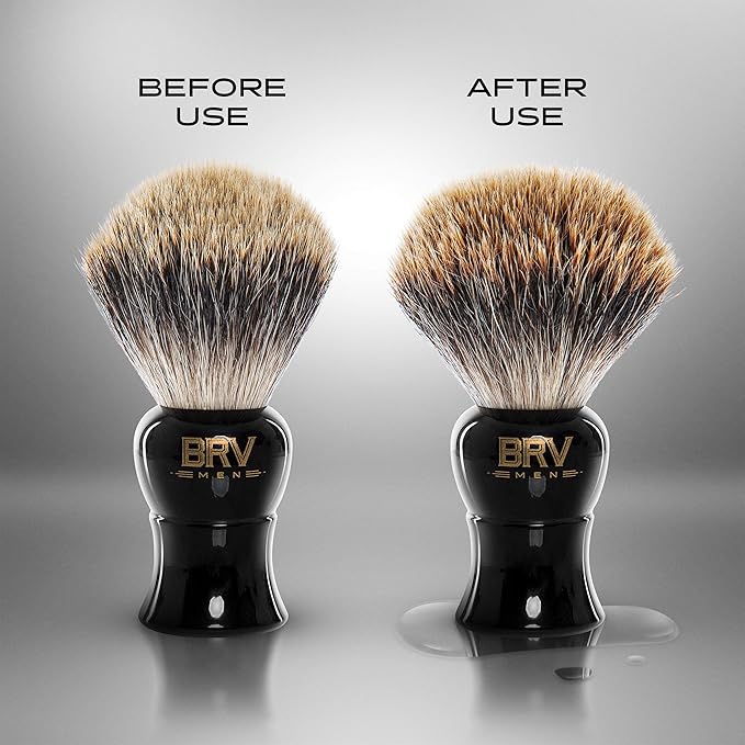BRV MEN Pure Badger Shaving Brush LARGE (24mm knots) - Heavy Resin Handle - Use with Double-Edge Safety Razor, Straight Razor and Shaving Bowl - Black