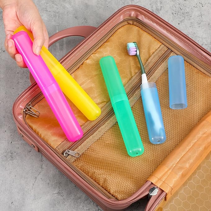 60 Pcs Toothbrush Travel Case, Premium Tooth Brush Holder with 6 Assorted Colors Transparent Frosted Plastic Protector Covers, Portable Storage for Traveling Camping Home School Business Use