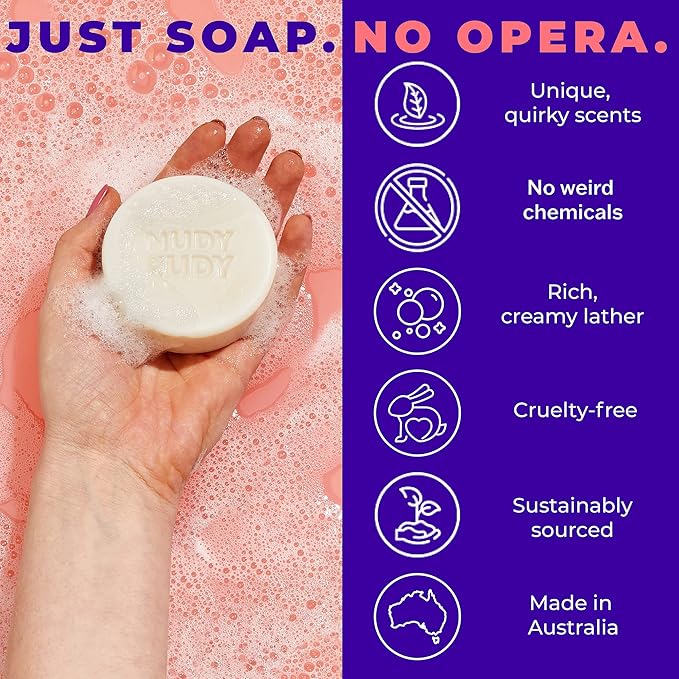 Nudy Rudy Berrylicious Soap Bar Puck, Made with Organic Shea Butter and Arctic Cloudberry, Triple Milled Bar, No Harsh Ingredients, All Skin Types, 4.2 oz, Made in Australia