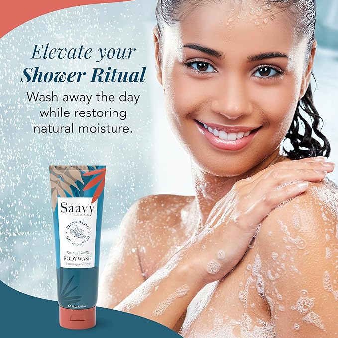 Body Wash Tahitian Vanilla Saavy Naturals Plant-Based Ingredients-Made In USA - Sensitive Skin Body Wash, Organic & Vegan Formula With Coconut Oil, Shea Butter, And Aloe Vera - 8.5 Fl Oz,