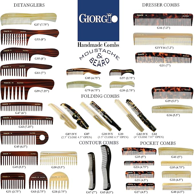 Giorgio GIVY16 Fine and Wide Tooth Handmade Detangler Comb - Hair Styling and Detangling Saw Cut Barber Comb for Men and Women