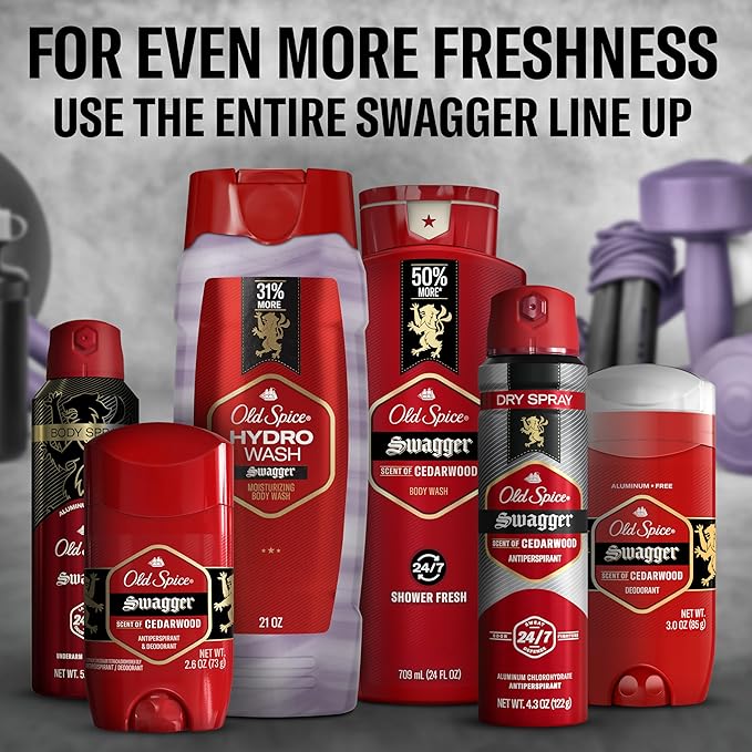 Old Spice Moisturizing Body Wash for Men, Hydro Wash, 2-in-1 Long Lasting Scent & Deep Hydration, 24/7 Shower Fresh, Swagger Scent, 21 oz (Pack of 2)