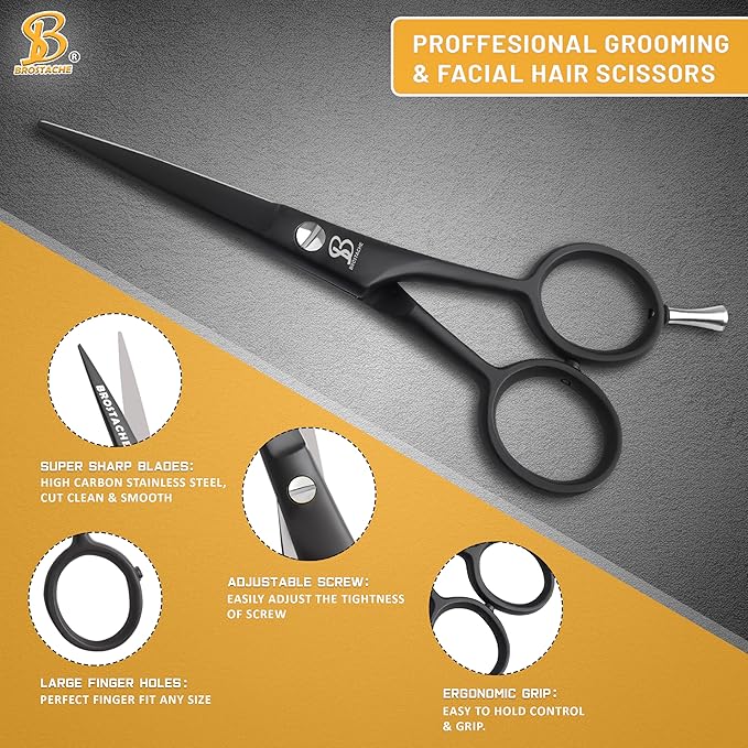 Beard & Mustache Scissors for Men 5”, 2 comb & Beautiful Travel Pouch, Hand forged with Bevel edge For precision, Extremely Sharp Scissor, Trimming scissors
