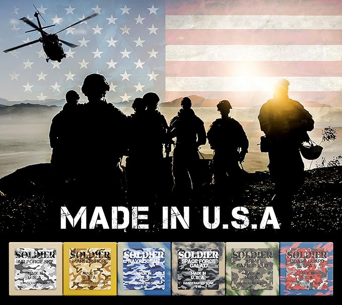 NATURAL AMERICAN SOLDIER Mens Bar Soap - Masculine Scents, 100% Natural Soap for Men - Essential Oils, Organic Shea Butter - Made in USA, Man Body Wash - 5 oz (6pk)