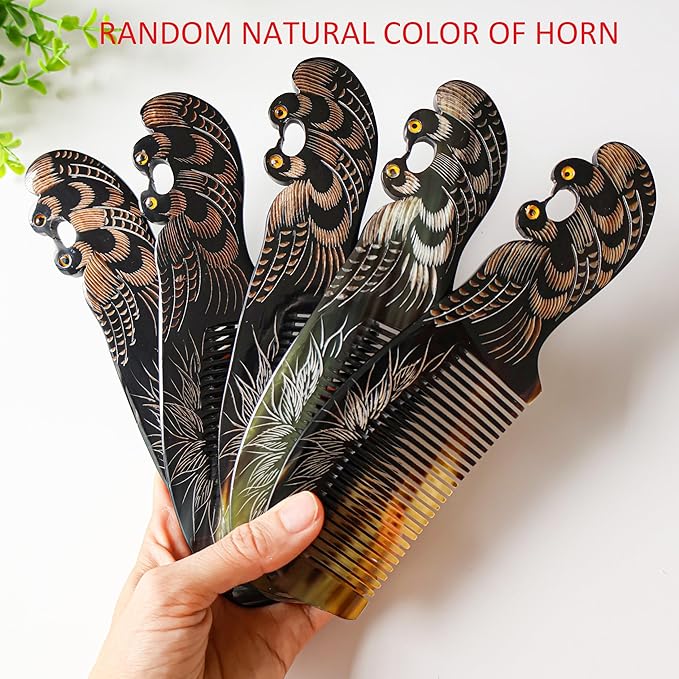 Symbol of Love, Peace and Happiness, Natural Buffalo Horn Comb, Bone Ox Horn Comb Anti Static for Hair, Horn Combs for Women Christmas Gifts (Pigeon)