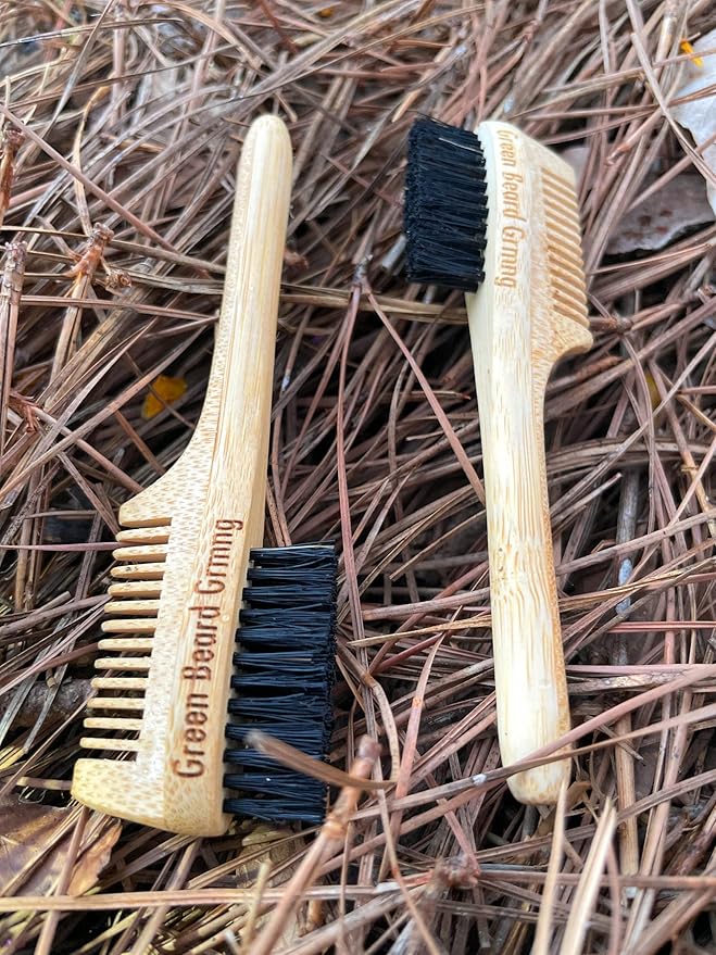 2-in-1 Pocket Sapling Mustache Brush & Comb (2-Pack) from Green Beard Grmng - Boar Bristle & Bamboo