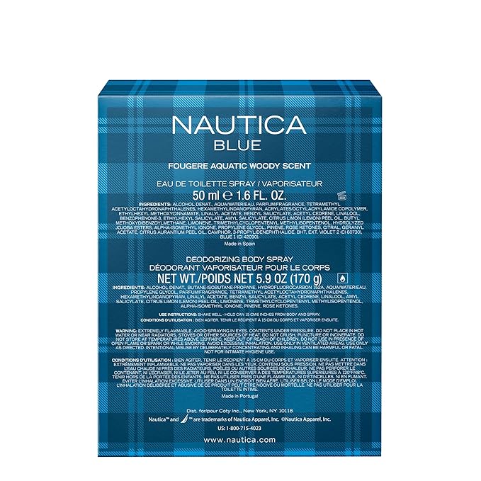 Nautica Blue Giftset 1.6 fl oz EDT + 6 oz Deodorizing Body Spray, Notes of Basil, Jasmine, and Cedarwood, Men's Fragrance, Long Lasting, Everyday Fragrance