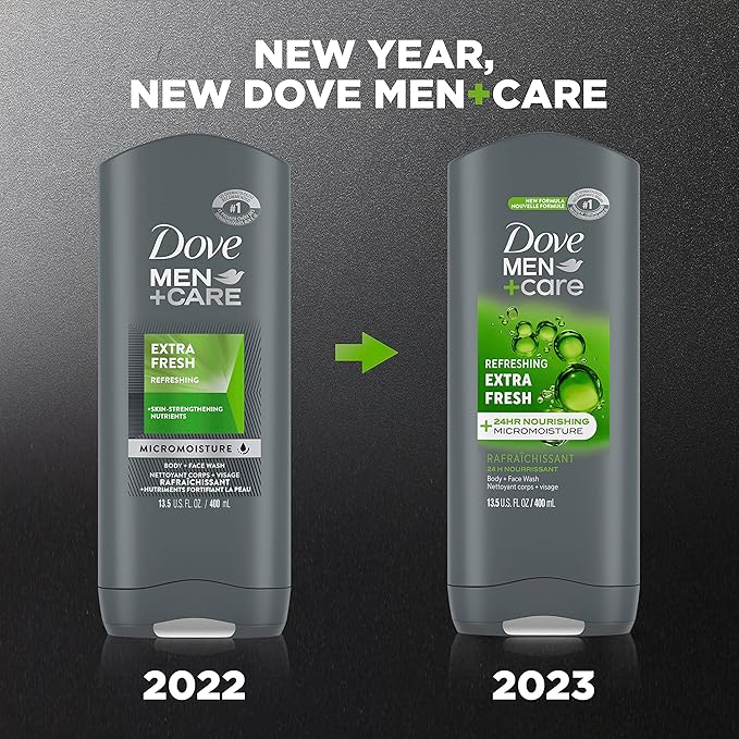 Dove Men + Care Body Wash and Face for Fresh, Healthy-Feeling Skin Extra Fresh Cleanser That Effectively Washes Away Bacteria While Nourishing Your 13.5 oz (Pack of 2)
