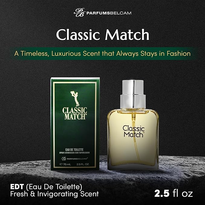 PB ParfumsBelcam Classic Match Green Eau De Toilette Spray for Men – Fresh Chypre Cologne, Bergamot, Basil, Musk, Long-Lasting Masculine Fragrance, Signature Scent – 2.5 Fl Oz
