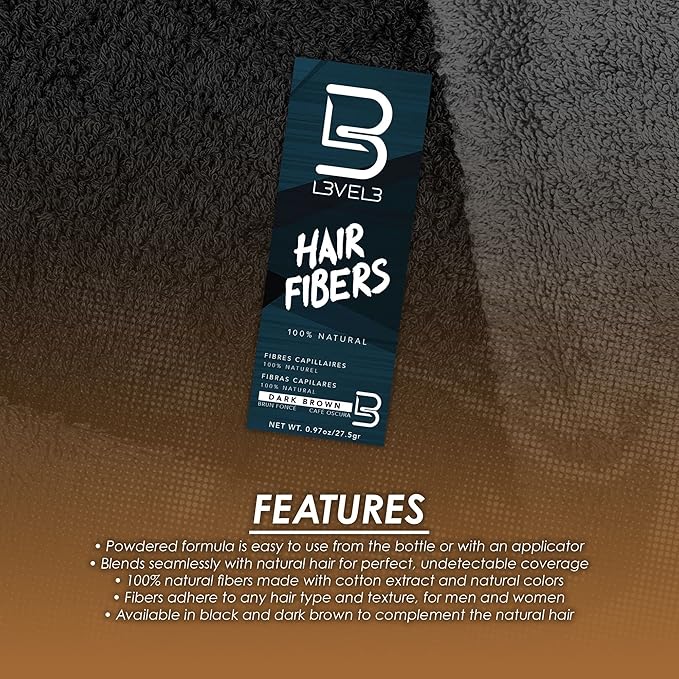 L3 Hair Fibers - Cover Bald Spot or Thinning Hair - Natural Looking Finish - Instant Grey Coverage and Thicker Hair (Brown)