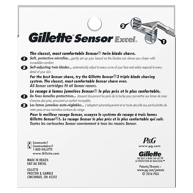 Gillette Sensor Excel Men's Razor Blade Refills, 10 Count (Pack of 2)