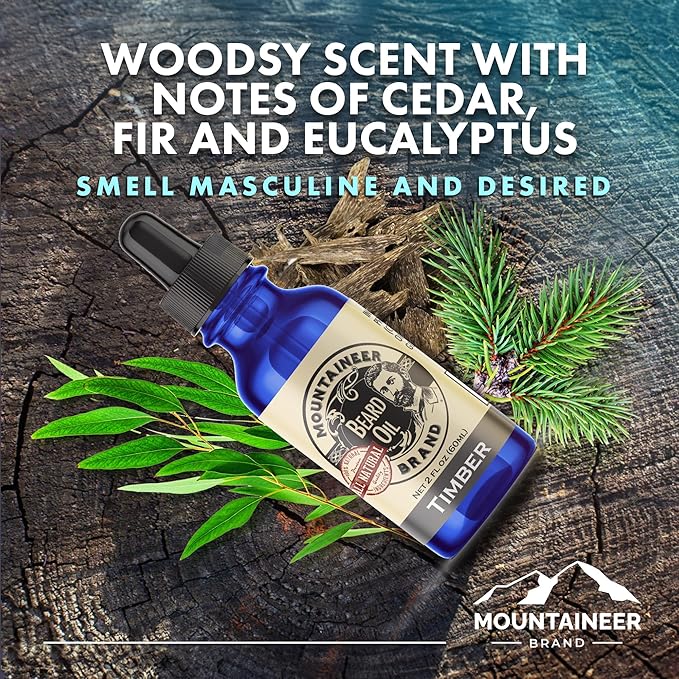Mountaineer Brand Natural Beard Oil with Timber Scent | Made in West Virgina | Hydrates, Moisturises, Softens & Conditions for Beard Growth | Treats Dry Itchy Beards for Men | 2oz