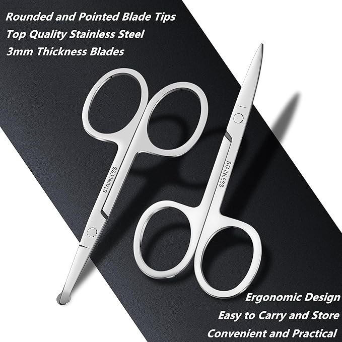 24-Pack Nose Hair Grooming Scissors, Sharp Stainless Steel Manicure Cuticle Scissors with Round tip,Small Scissors Beauty for Men Women Eyebrow,Mustache,Beard Ear Trimming Kit