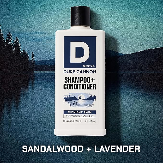 Duke Cannon 2-in-1 Shampoo & Conditioner for Men – Midnight Swim, 14 oz – Cooling, Strengthening Formula with Menthol, Tea Tree & Protein