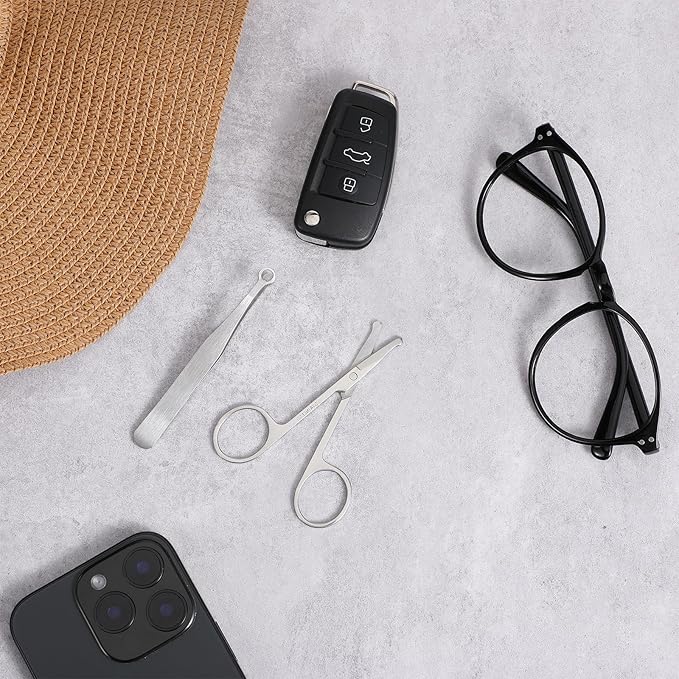 Nose Hair Trimmer and Small Scissors with Round Tip Design, Will Not Hurt The Nasal Cavity, Curved and Rounded Safety Tip Clippers for Eyelashes, Nose, Eyebrow Trimming, Mustache