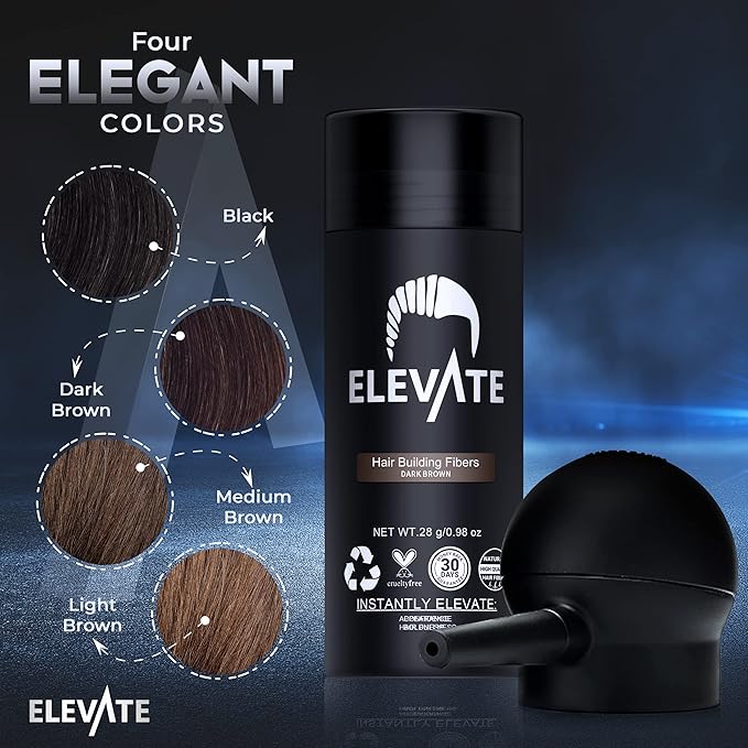 ELEVATE Hair Perfecting 2-in-1 Kit | Set Includes Natural Hair Thickening Fibers & Spray Applicator Pump Nozzle | Instantly Conceal & Thicken Thinning Balding Areas in Seconds Men & Women (Dark Brown)