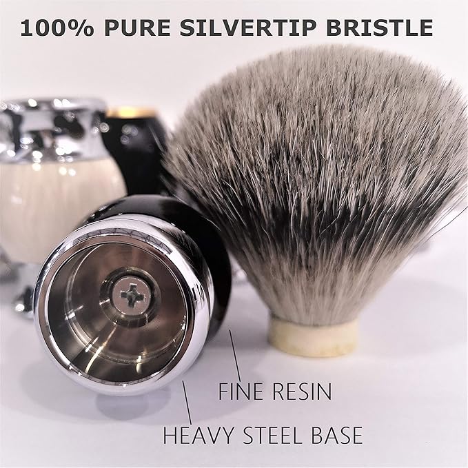 JEQUIL&CORENVEO 100% Silvertip Badger Hair Shaving Brush, Handmade Shaving Brush with Fine Resin Handle and Stainless Steel Base (Brown)