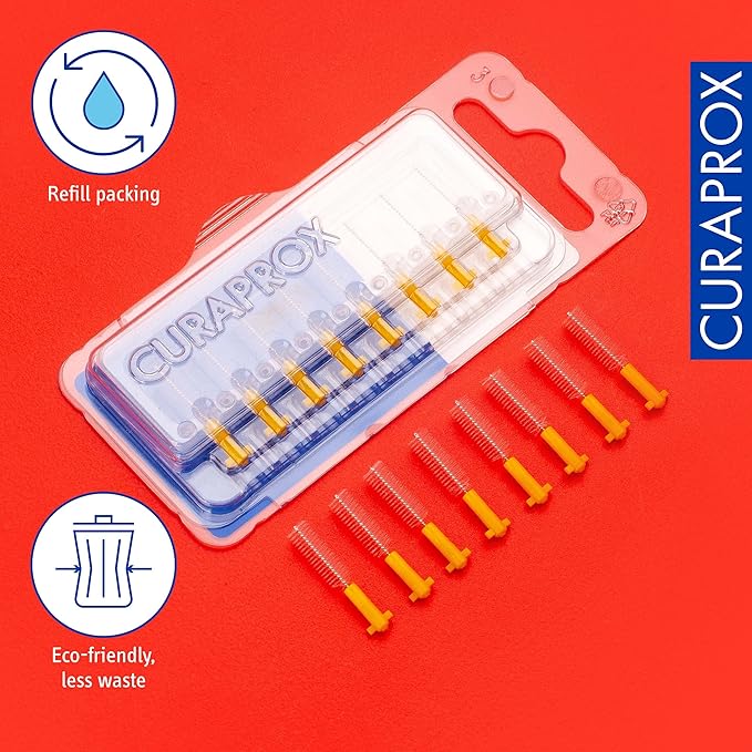 Curaprox Interdental Brush Refills CPS 09 Prime – ISO Size 2, Yellow | Ultra-Fine Filaments for Gentle Plaque Removal | 8-Pack | Swiss Made | English Packaging